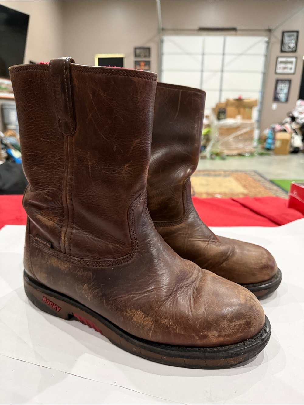 Rocky Brown Leather Work Pull-On Boots